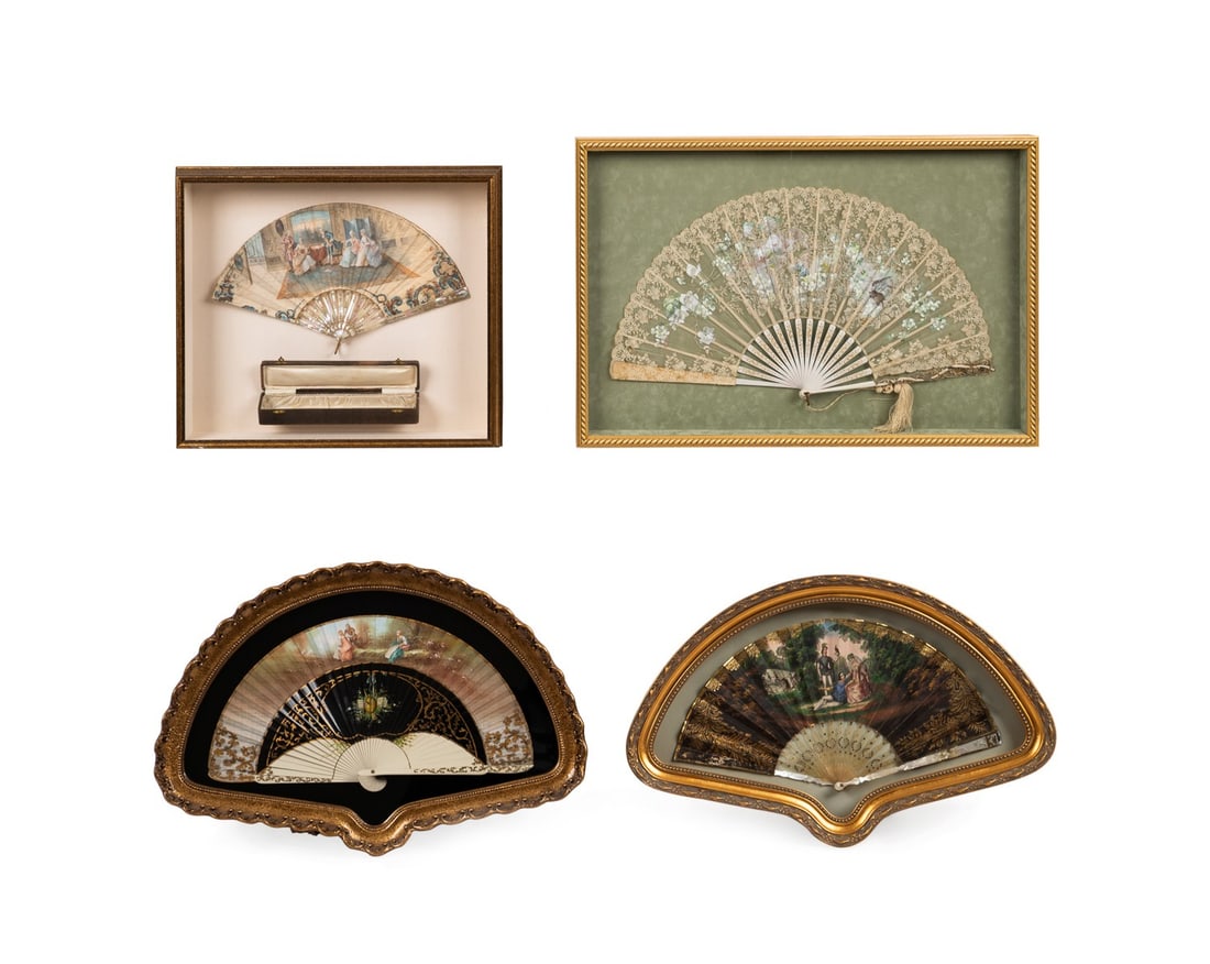 FOUR ANTIQUE FRAMED FANS, INCLUDING VAN GARDEN (1 of 11)