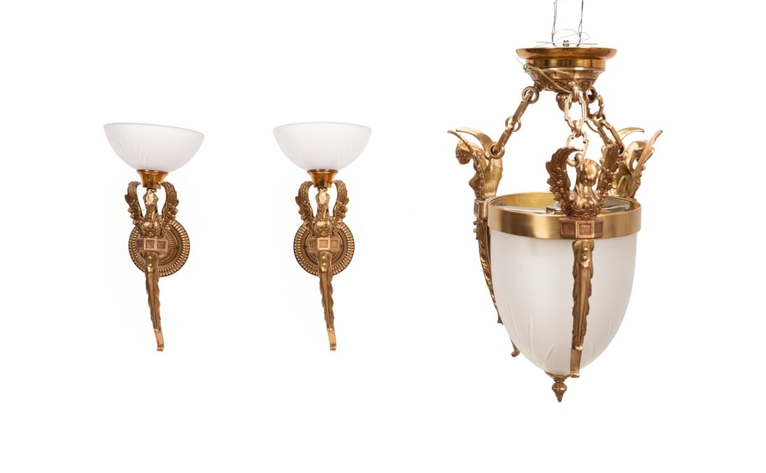 EMPIRE STYLE BRONZE LANTERN & A PAIR OF SCONCES (1 of 6)