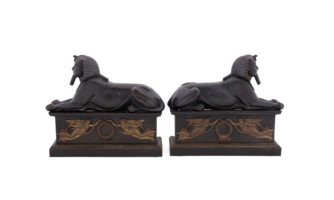PAIR OF FRENCH EMPIRE STYLE SPHINX BRONZE CHENETS (1 of 9)