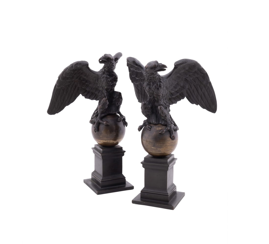 PAIR OF EMPIRE STYLE OPPOSING BRONZE EAGLES (1 of 7)