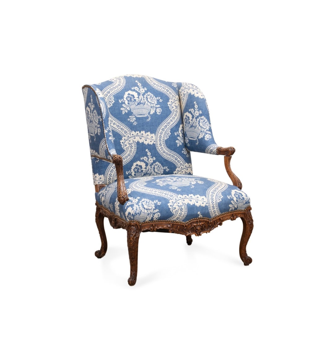 FRENCH REGENCE STYLE BLUE UPHOLSTERED BERGERE (1 of 6)