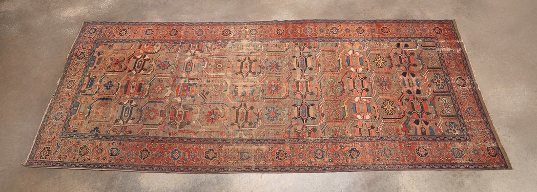 PERSIAN MID CENTURY HANDWOVEN CAMEL HAIR RUG, RED/BLUE (1 of 5)