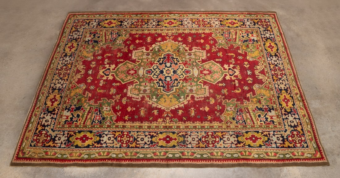 TURKISH 20TH C. HANDWOVEN OUSHAK, RED/NAVY/GREEN (1 of 5)