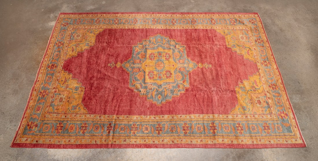 TURKISH 20TH C. HANDWOVEN OUSHAK RUG, RED/GOLD (1 of 5)
