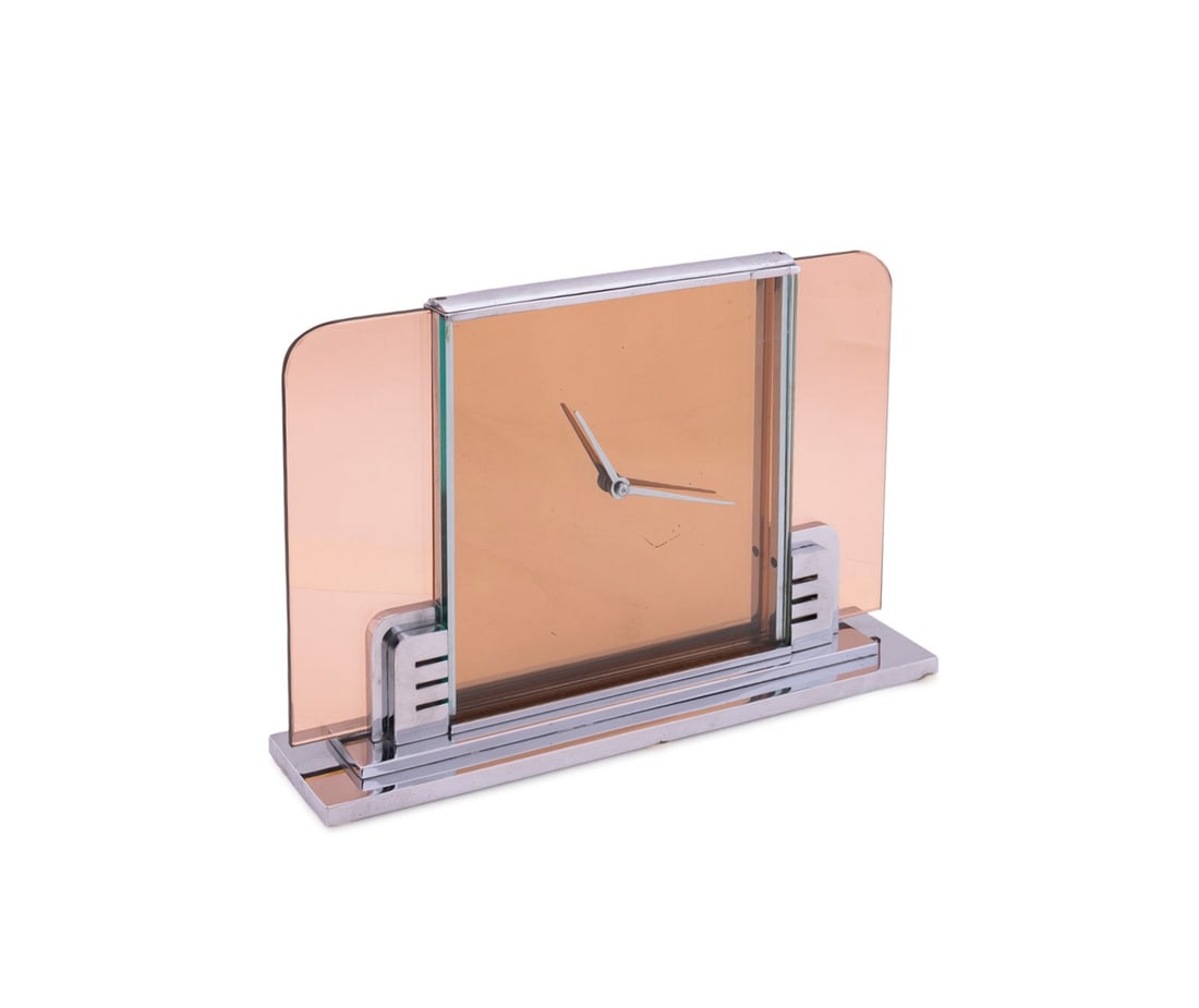 ART DECO SMOKED GLASS MANTEL CLOCK (1 of 7)