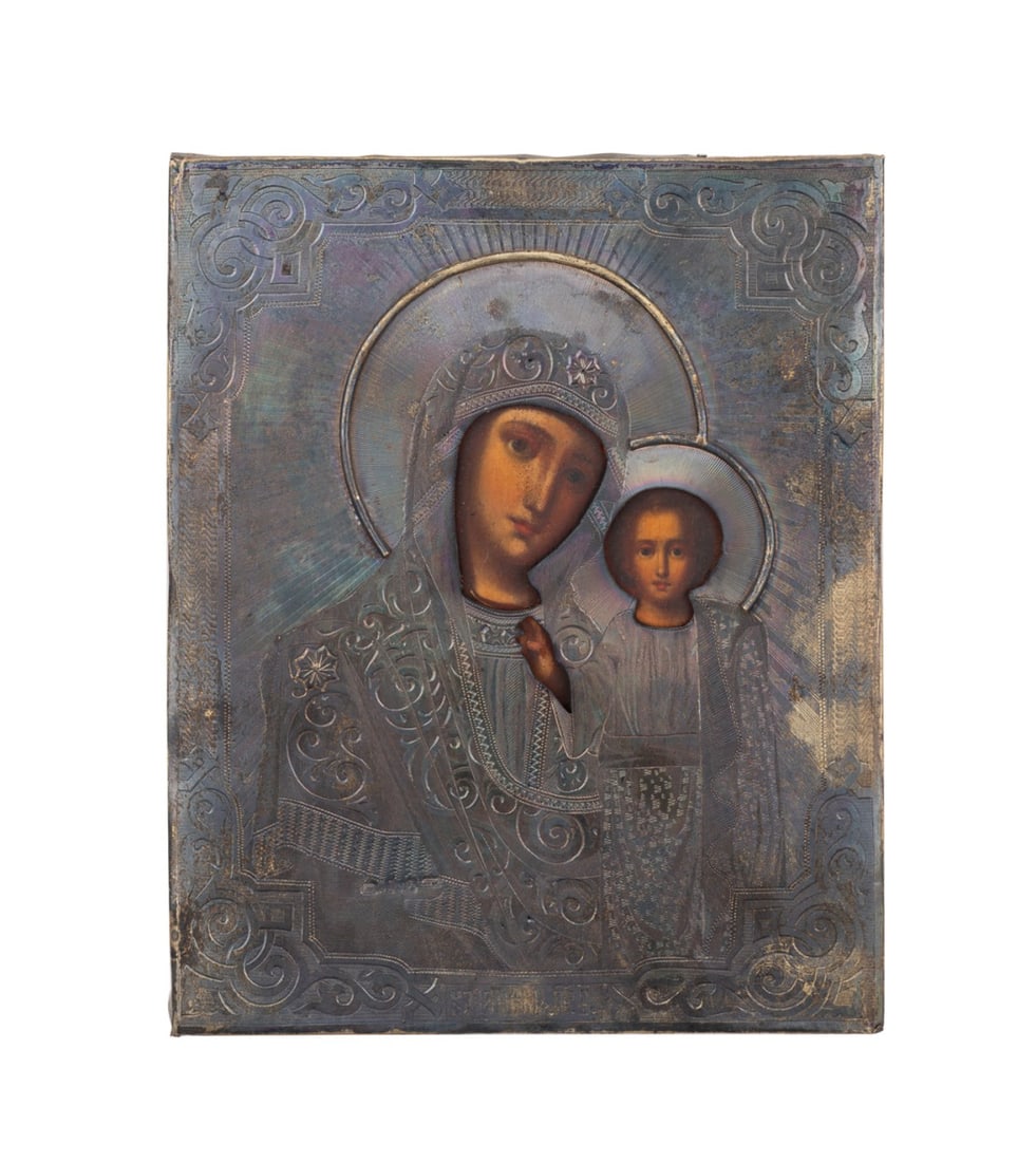 ICON OF THE MOTHER OF GOD OF KAZAN WITH .875 RIZA (1 of 6)