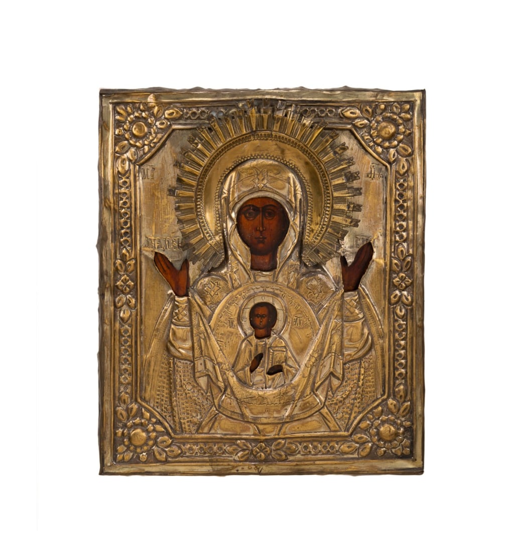 19TH C. RUSSIAN ICON, OUR LADY OF THE SIGN (1 of 4)