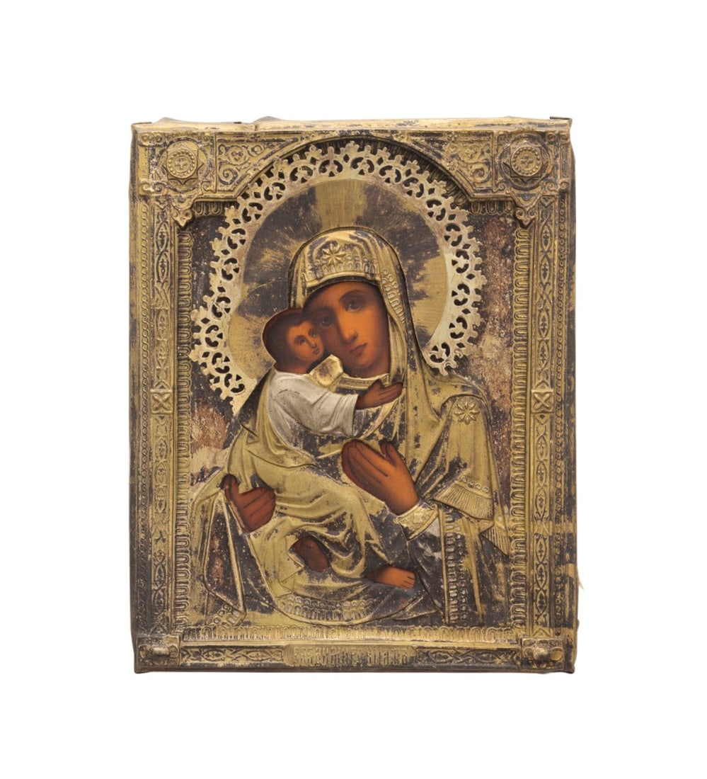 19TH C. RUSSIAN ORTH. VLADIMIR MOTHER OF GOD ICON (1 of 4)