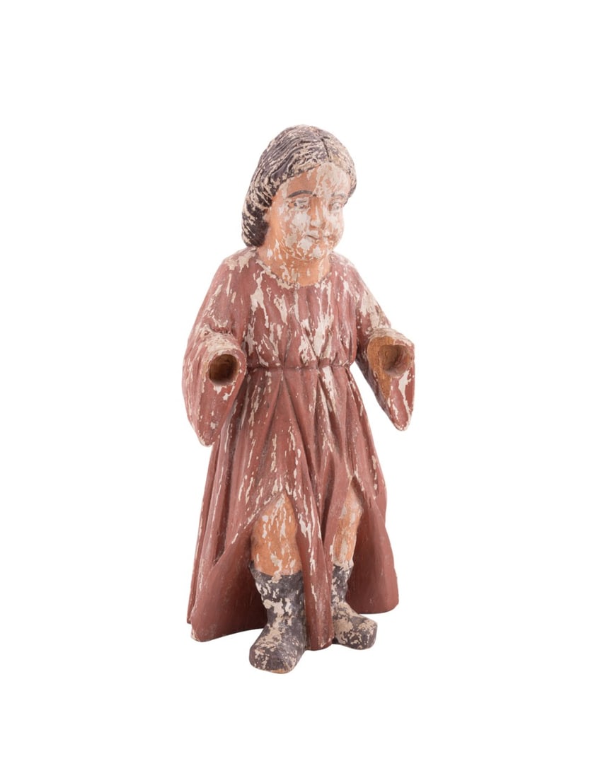 LARGE POLYCHROME FIGURE OF CHRIST AS A YOUTH: Mexican, Central American, South American, or Continental, 19th century or earlier. Large polychrome decorated carved wooden figure of Christ as a youth, apparently unmarked. Approximate dimensions: h