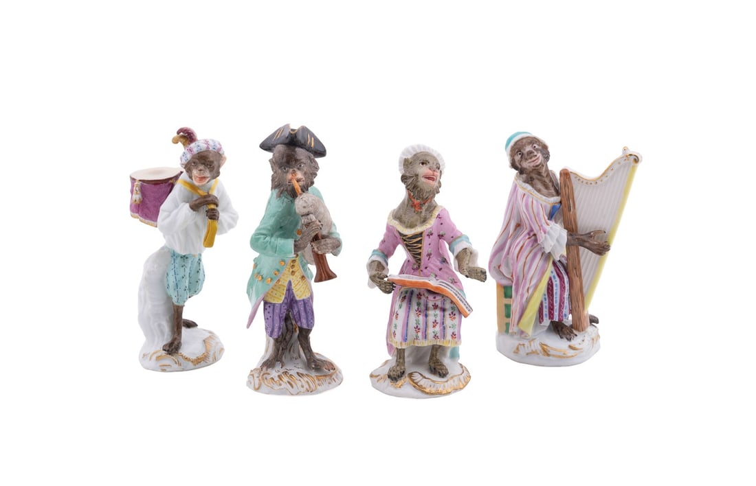 MEISSEN, 4 MONKEY ORCHESTRA FIGURINES (1 of 6)