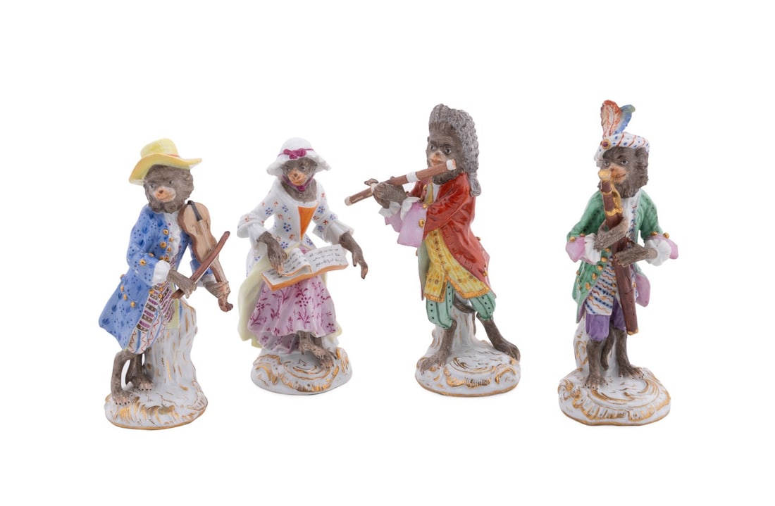 MEISSEN, 4 MONKEY ORCHESTRA FIGURINES (1 of 6)