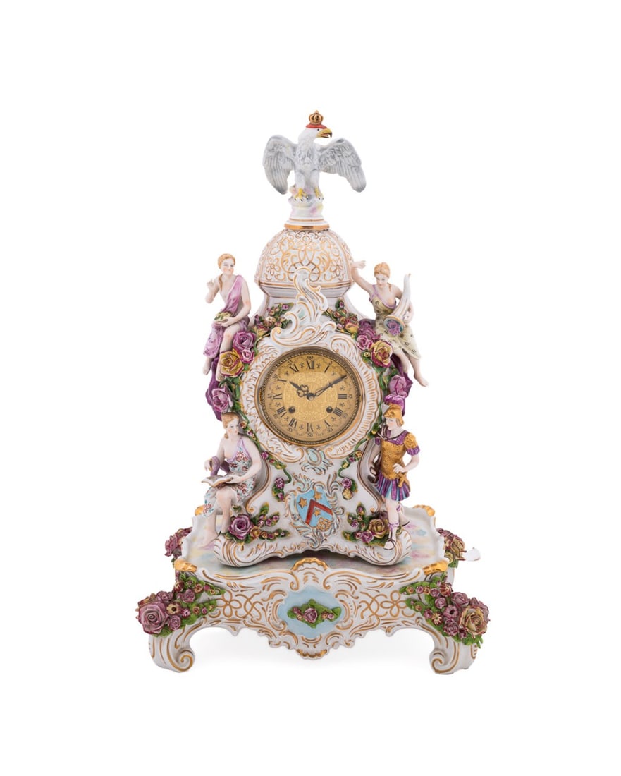 FIGURAL PORCELAIN CLOCK ON BASE, MANNER OF MEISSEN (1 of 12)