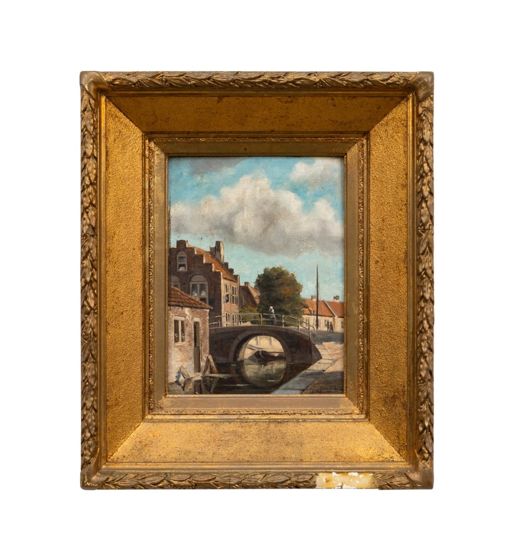 DUTCH SCHOOL CANAL SCENE, 19TH C., OIL ON PANEL (1 of 6)