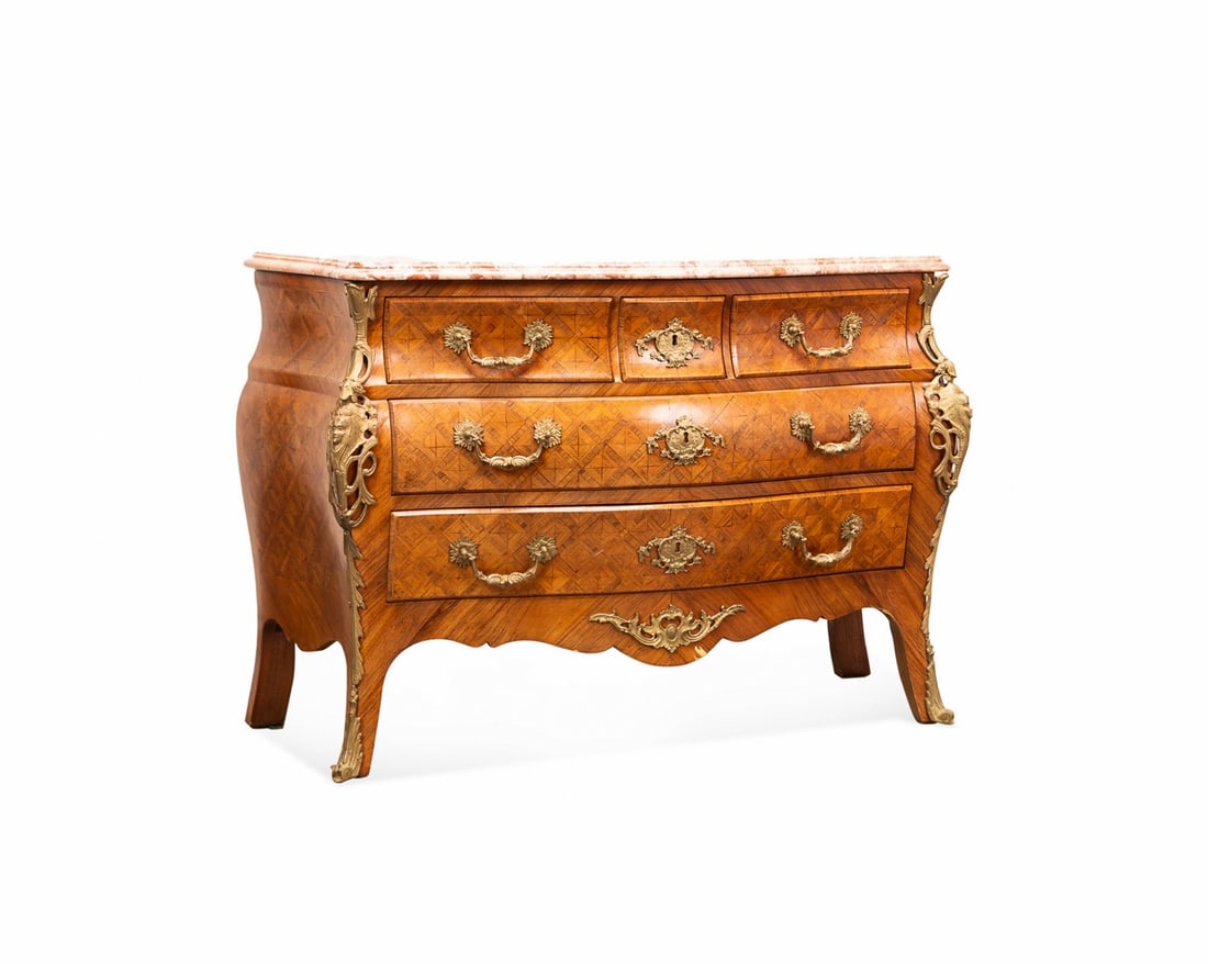 LOUIS XV STYLE MARBLE TOP PARQUETRY COMMODE (1 of 7)