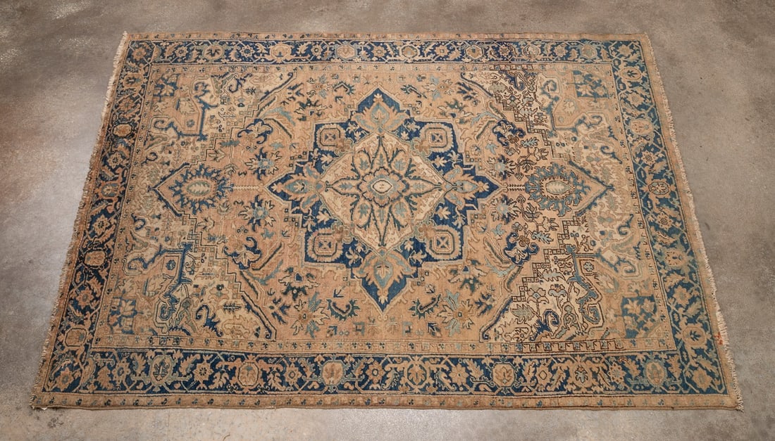 PERSIAN 20TH C. HANDWOVEN HERIZ, BEIGE AND BLUE (1 of 5)