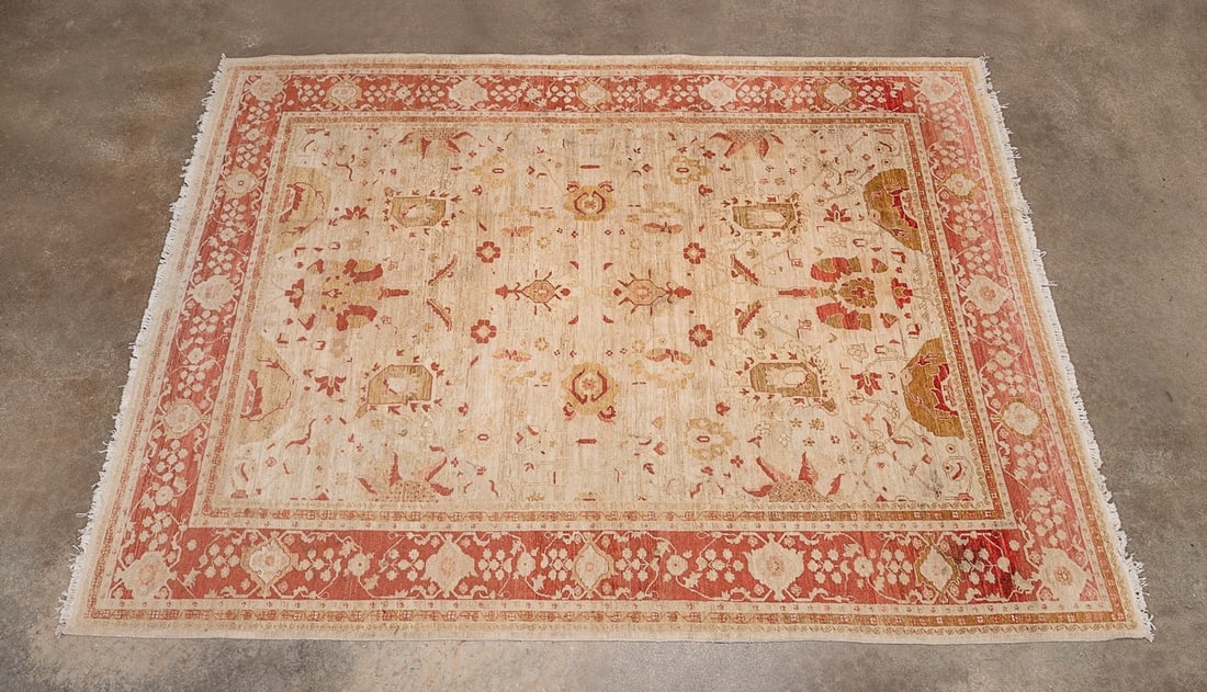 TURKISH HANDWOVEN RUG, CREAM AND RED (1 of 5)