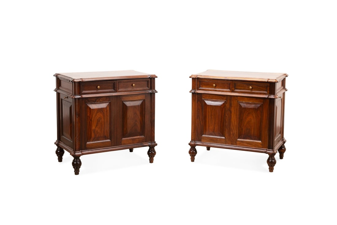 PAIR OF MAHOGANY AND MARQUETRY BEDSIDE CABINETS (1 of 7)
