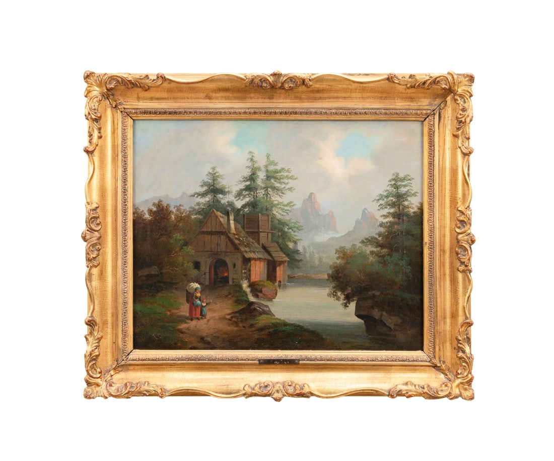 R. ROTTER, LANDSCAPE W/ COTTAGE BY RIVER, O/C (1 of 7)