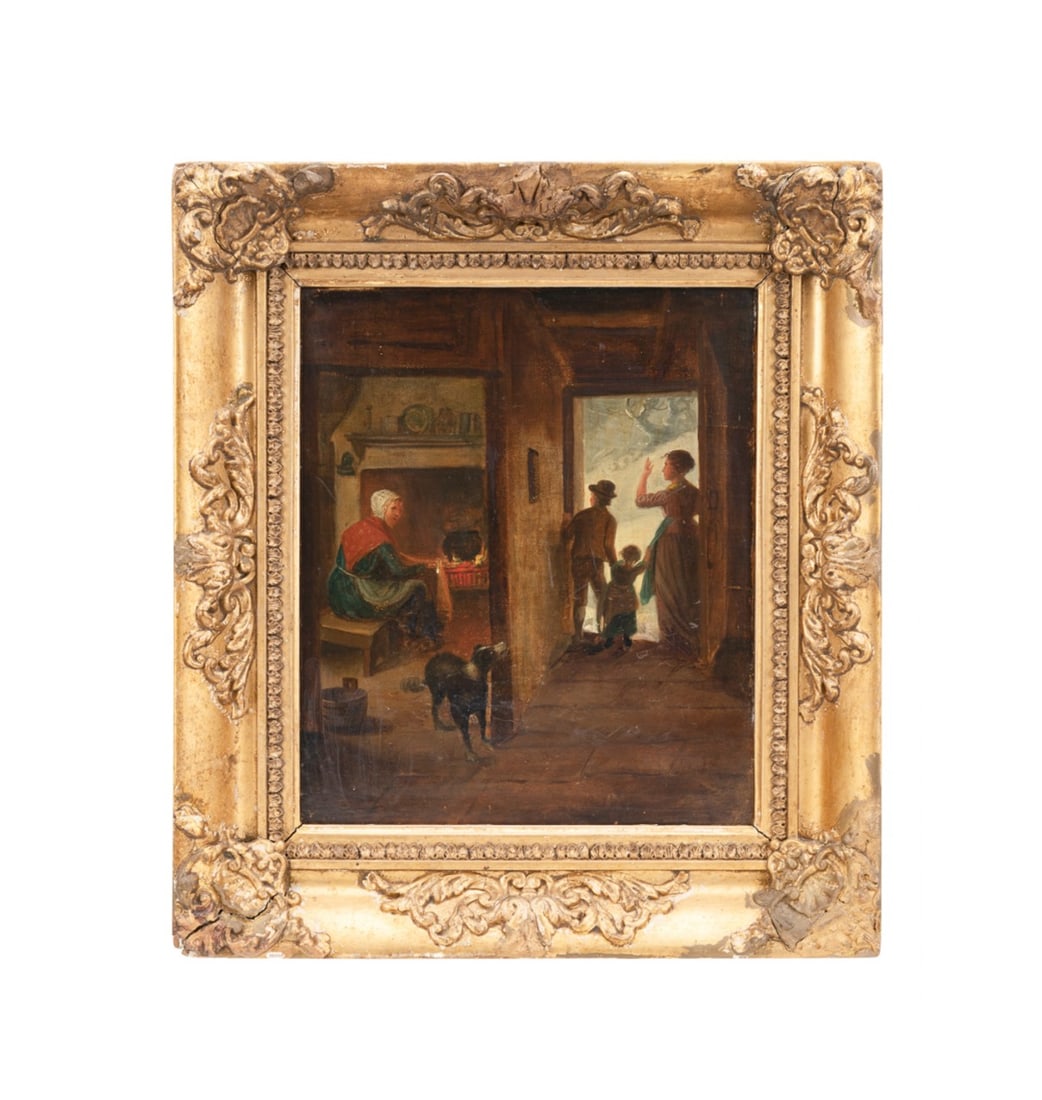 19TH C. INTERIOR GENRE PAINTING, OIL ON CANVAS (1 of 4)