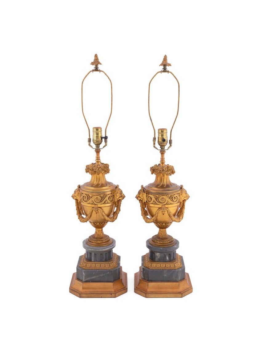 PAIR OF LOUIS XVI STYLE BRONZE & MARBLE LAMPS (1 of 5)