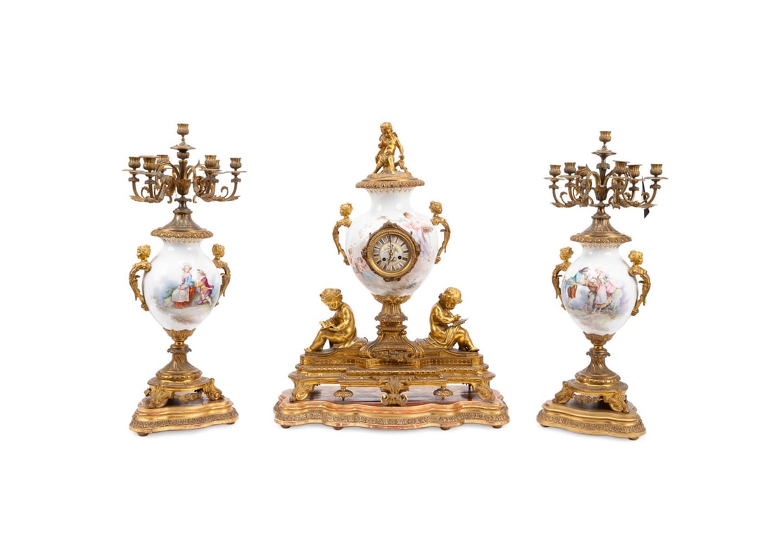 3-PIECE LOUIS XVI STYLE CLOCK GARNITURE SET (1 of 19)