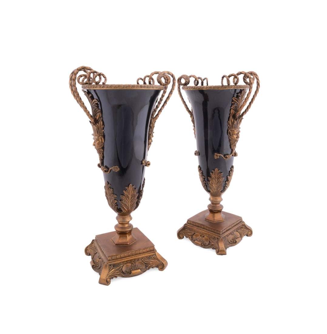 PAIR OF BRONZE MOUNTED NEOCLASSICAL STYLE URNS (1 of 7)