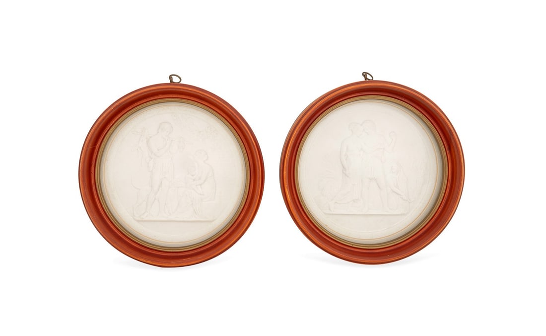 2 NEOCLASSICAL PLAQUES, AFTER BERTEL THORVALDSEN: After Bertel Thorvaldsen (Danish, 1770-1844); retailed by Bucha (Bucka) & Nissen (Danish-German, founded 1865; German branch closed 1937; Danish branch closed 1968), late 19th to early 20th century. S
