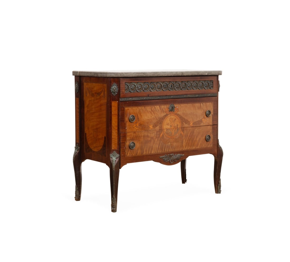 NEOCLASSICAL STYLE MARBLE TOP MARQUETRY COMMODE (1 of 7)