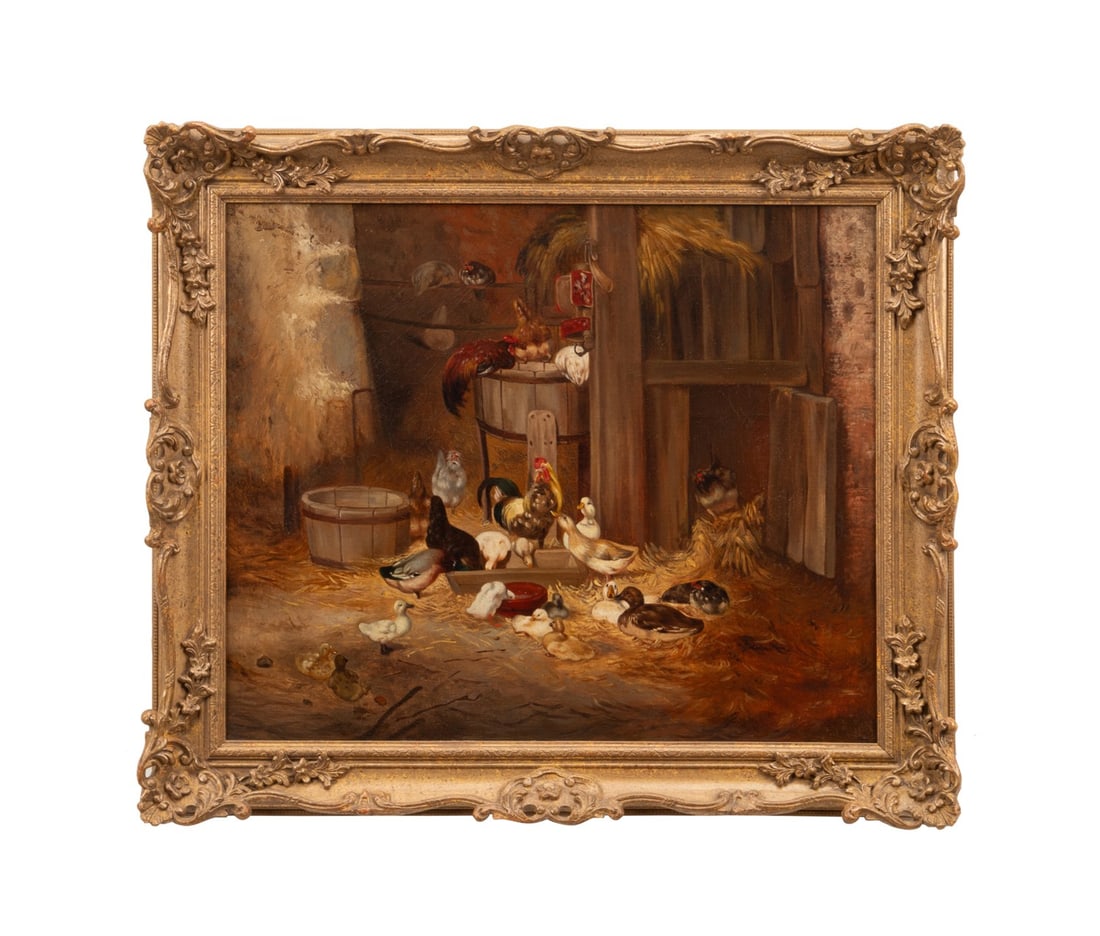 CONT. SCHOOL, BARNYARD SCENE WITH CHICKENS & DUCK (1 of 4)