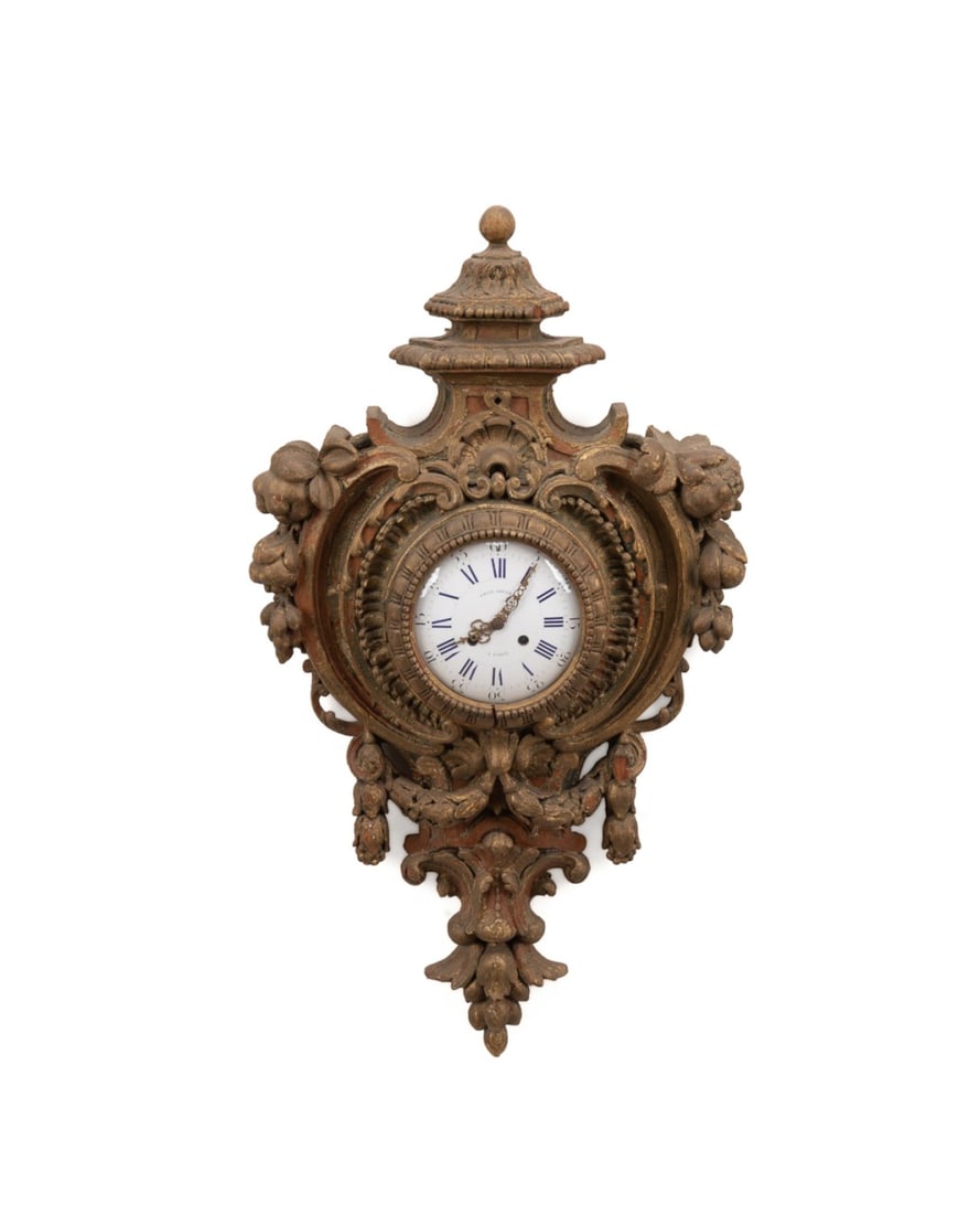CARVED GILTWOOD FRENCH WALL CLOCK, EMILE GRENIER (1 of 6)