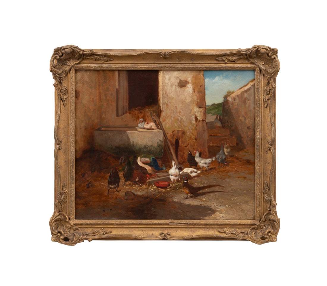 P.L. COUTURIER, BARNYARD SCENE WITH FOWL, O/C (1 of 7)