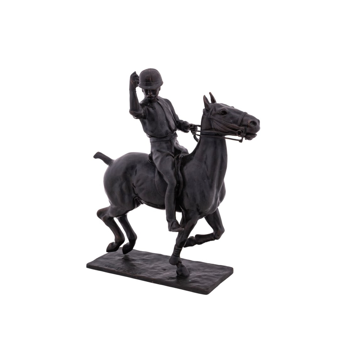 BRONZE POLO PLAYER ON HORSEBACK, SIGNED (1 of 9)