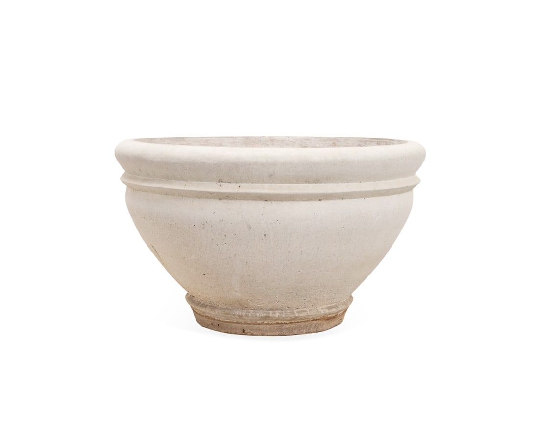 CIRCULAR CAST STONE GARDEN PLANTER: American or European, late 20th to early 21st century. Circular cast stone garden planter, apparently unmarked. Approximate dimensions: h. 18", dia. 31".