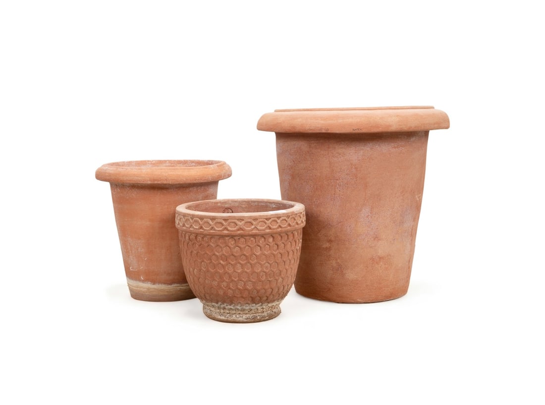 THREE ITALIAN TERRACOTTA OUTDOOR PLANTERS (1 of 8)