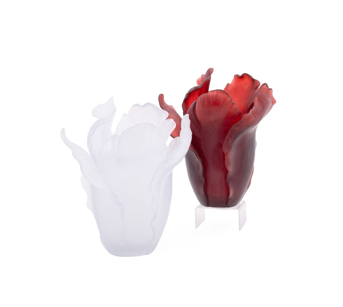 DAUM, 'TULIP', LIMITED EDITION RED FLORIFORM VASE (1 of 6)