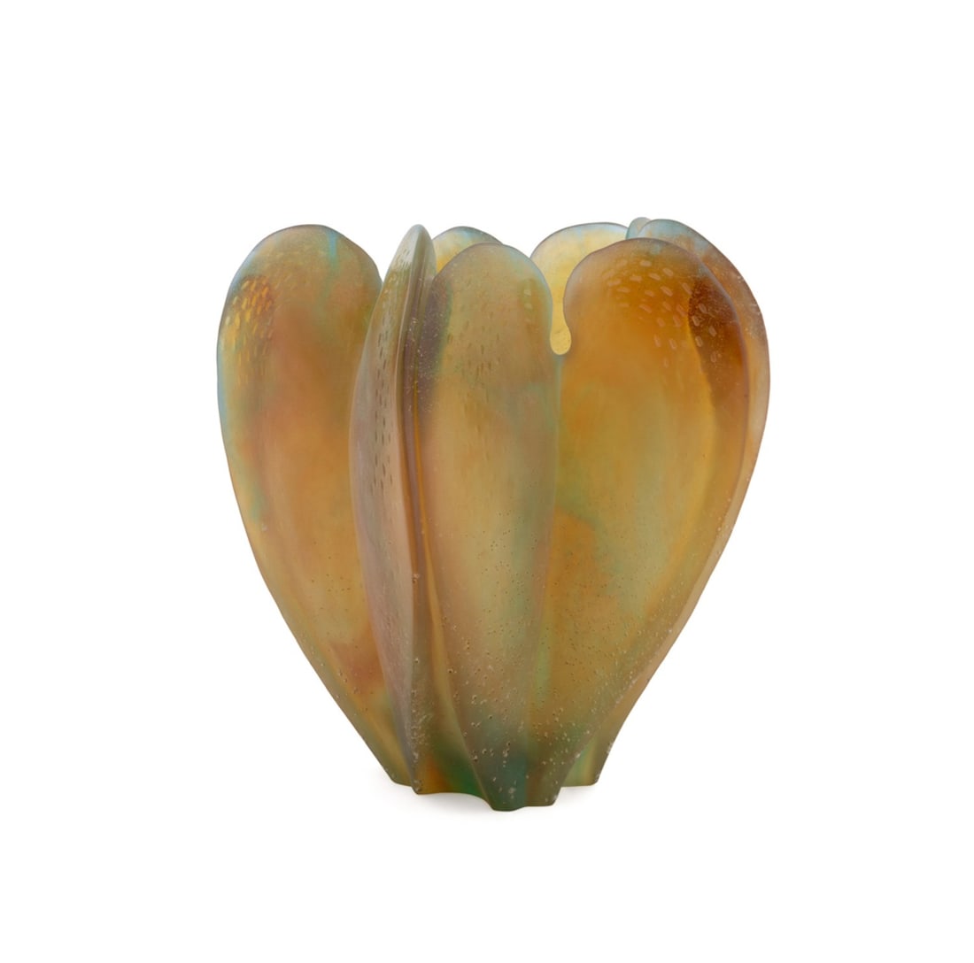 DAUM, 'LOV'ORCHID' GREEN AND AMBER GLASS VASE (1 of 7)
