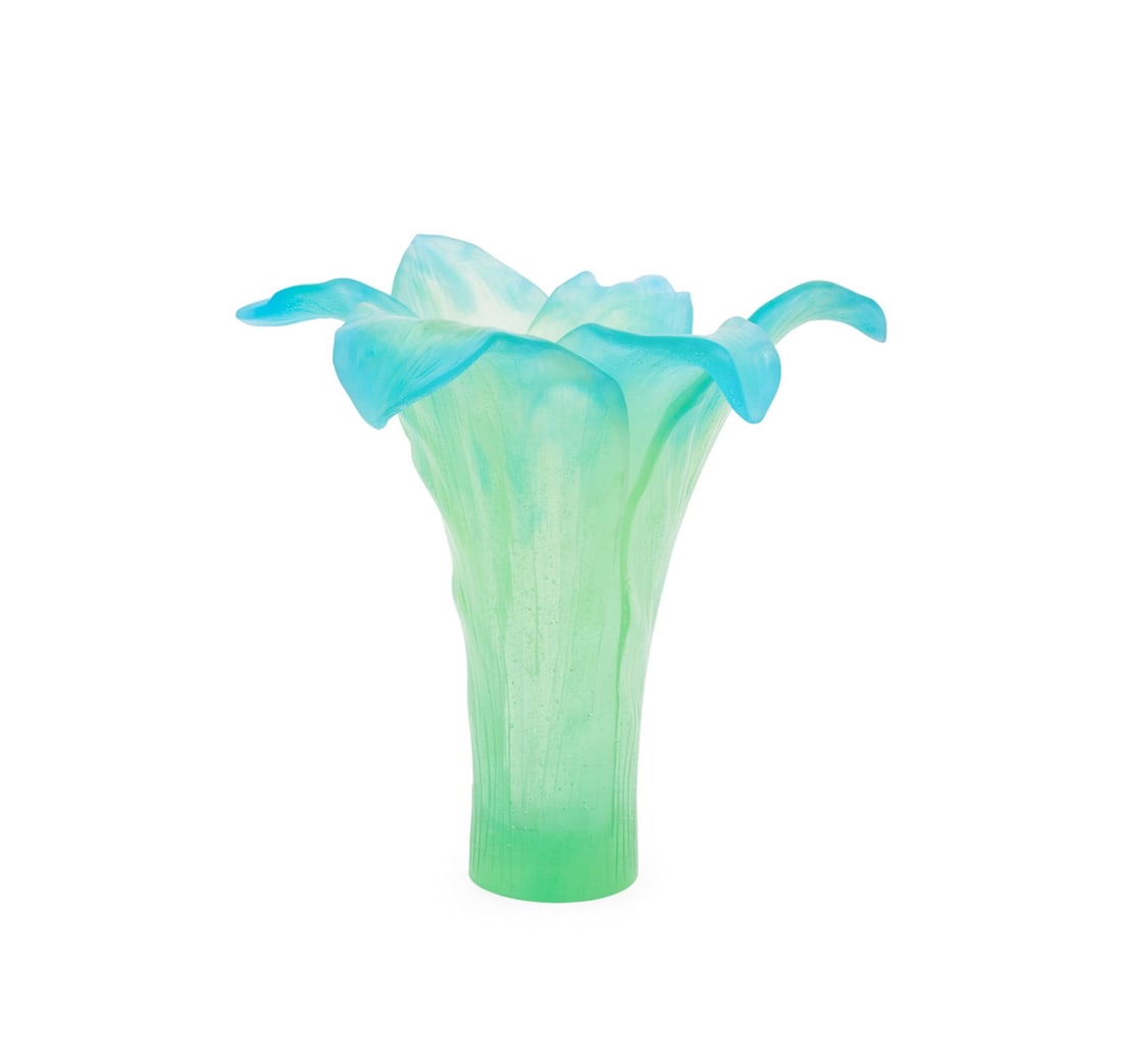 DAUM, FLORAL BLUE TO GREEN PATE DE VERRE VASE (1 of 7)