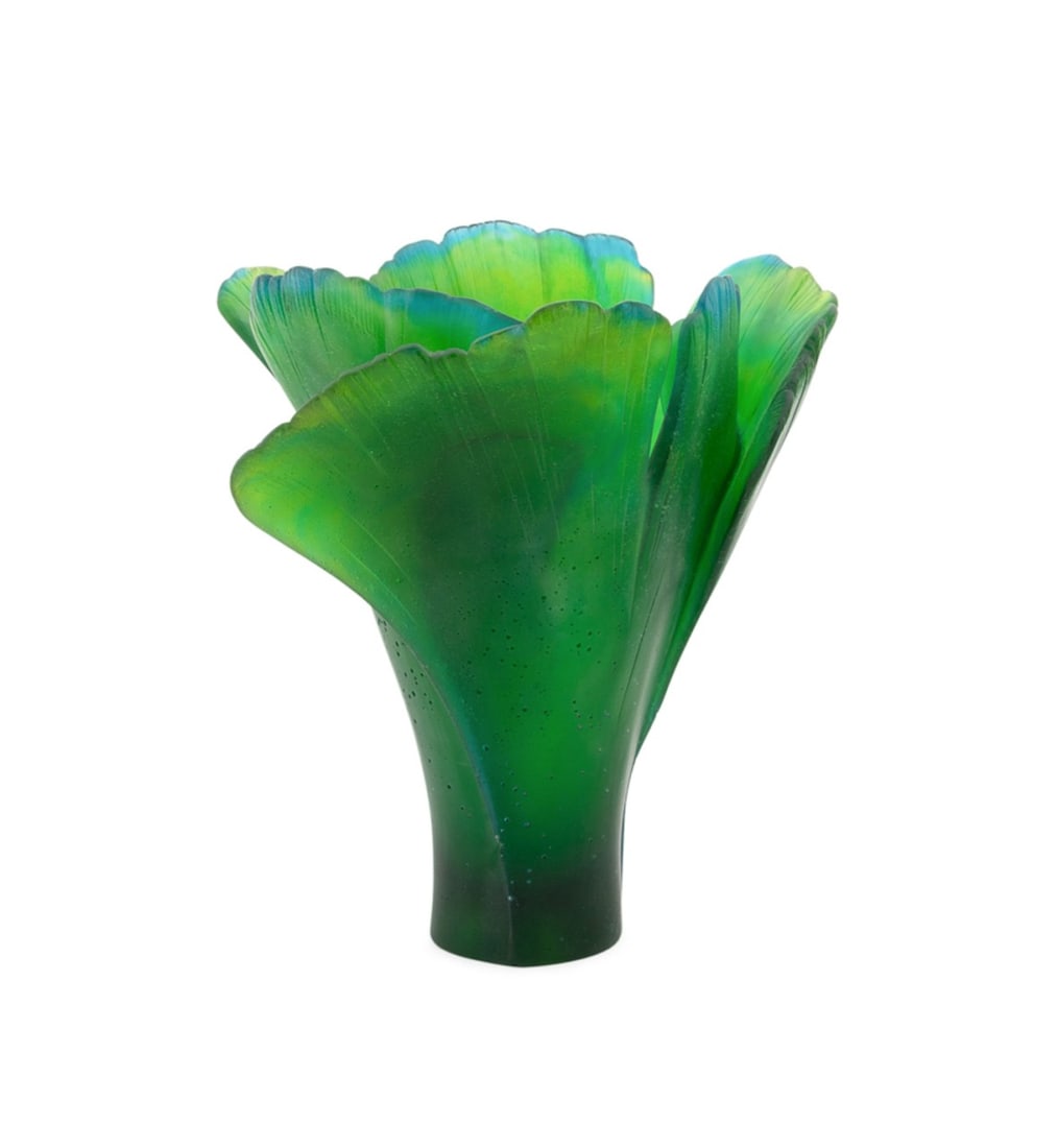 DAUM, LARGE 'GINKGO' LEAF PATE DE VERRE VASE (1 of 7)