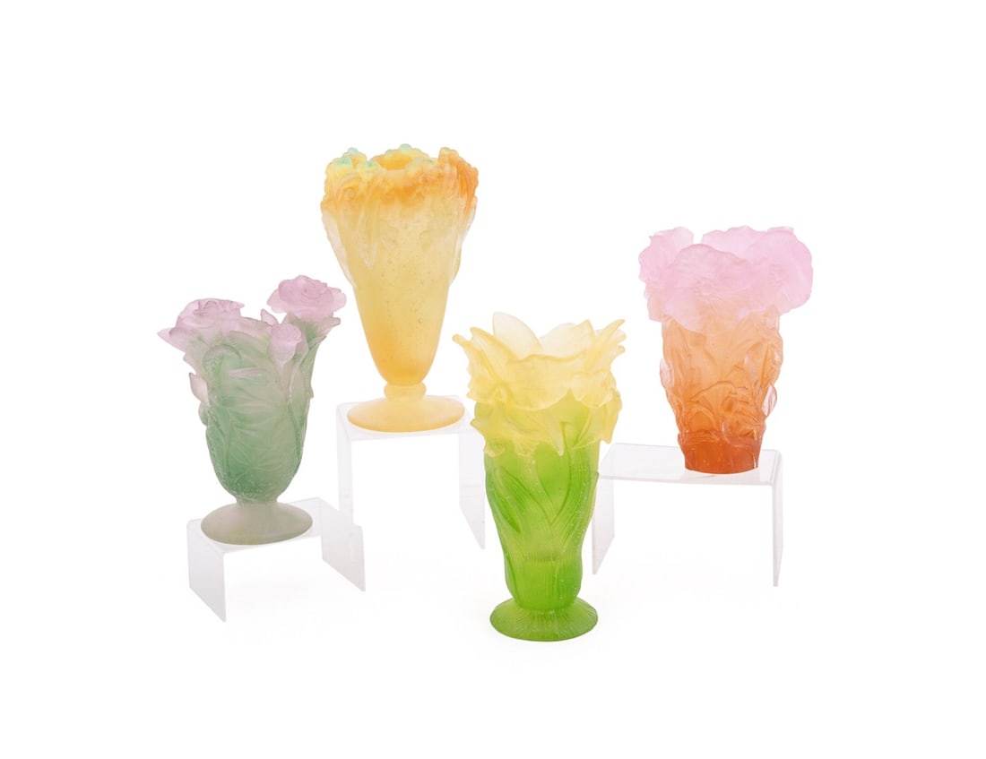 DAUM, GROUP OF FOUR SMALL FLORAL MOTIF VASES (1 of 11)