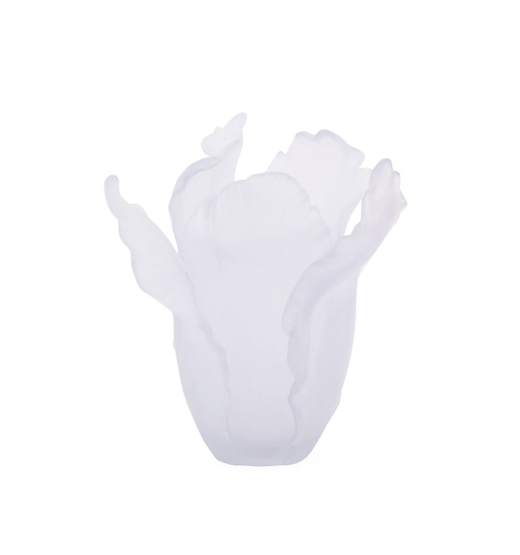 DAUM, 'TULIP', LIMITED ED. WHITE FLORIFORM VASE: Daum (French, founded 1878). Large semi-translucent white pate de verre floriform "Tulip" vase, acid etched mark "Daum France" and numbered 14/425. Approximate dimensions: h. 13.25", dia. 9.375".