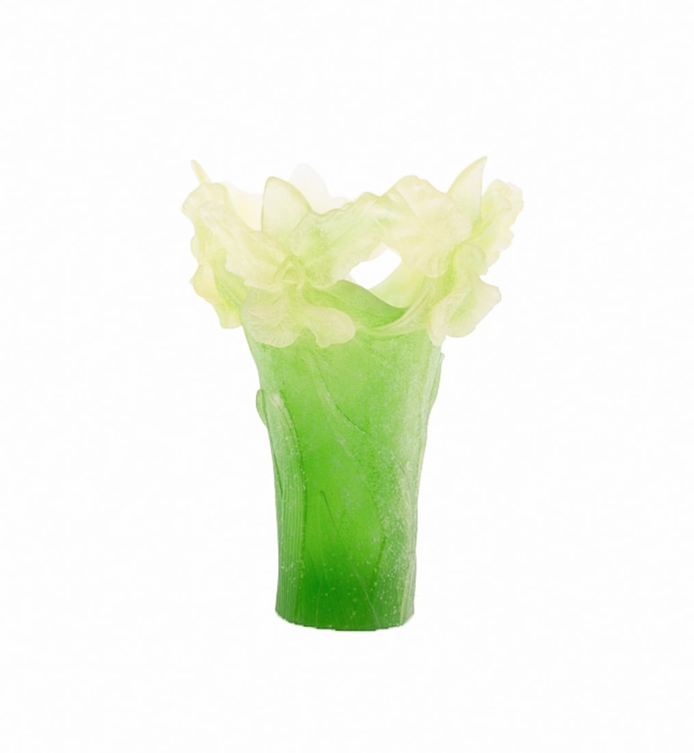 DAUM 'ORCHID' LIGHT TO DARK GREEN VASE (1 of 7)