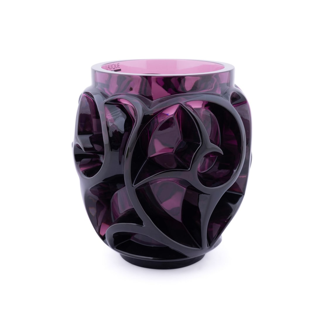 LALIQUE 'TOURBILLONS' AMETHYST VASE, NO. 973 (1 of 7)
