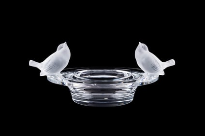 LALIQUE COLORLESS 'DEUX MOINEAUX' CRYSTAL BOWL