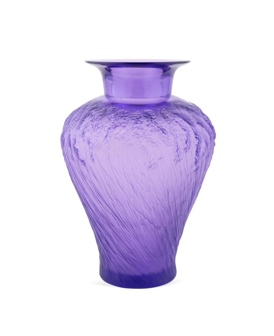 LALIQUE, PURPLE 'LAVANDE' VASE WITH LAVENDER MOTIF (1 of 6)