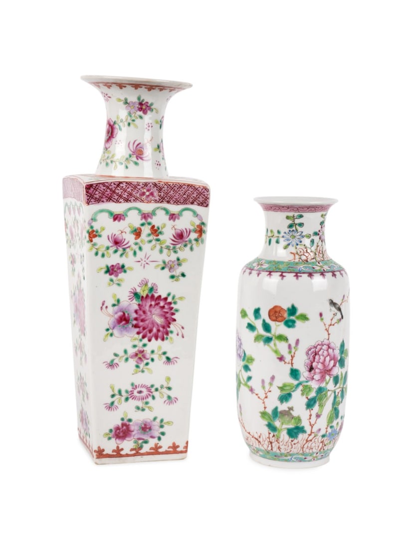 TWO CHINESE FAMILLE ROSE PORCELAIN VASES (1 of 9)