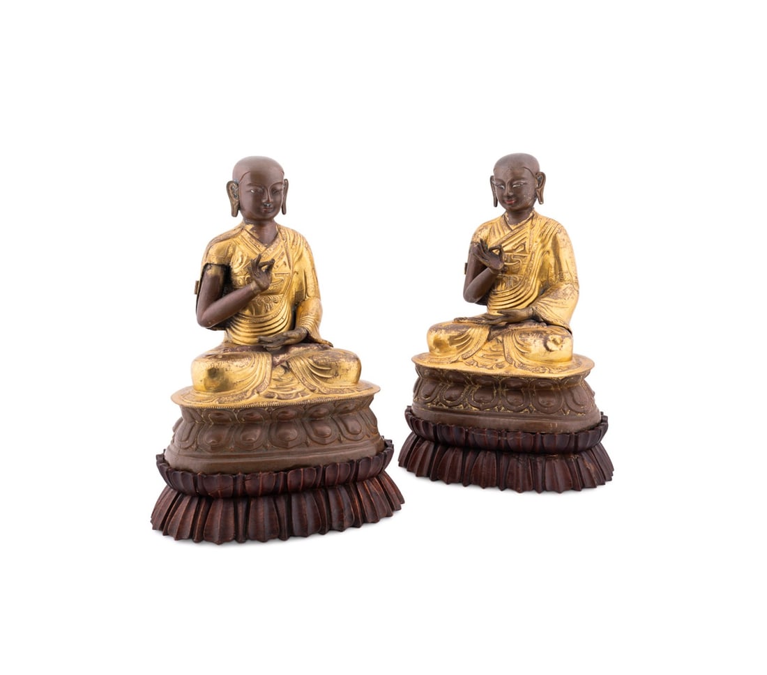 PAIR OF GILT BRONZE STATUES OF TIBETAN MASTER (1 of 8)