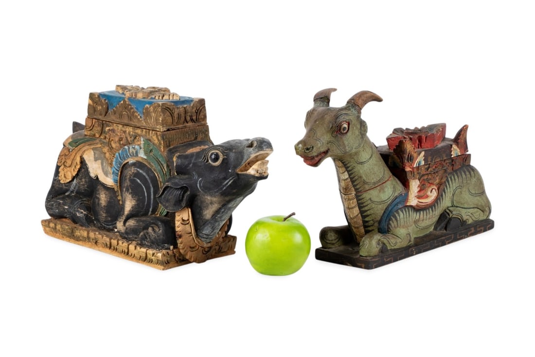 TWO BALINESE POLYCHROME TEMPLE OFFERING BOXES - 2