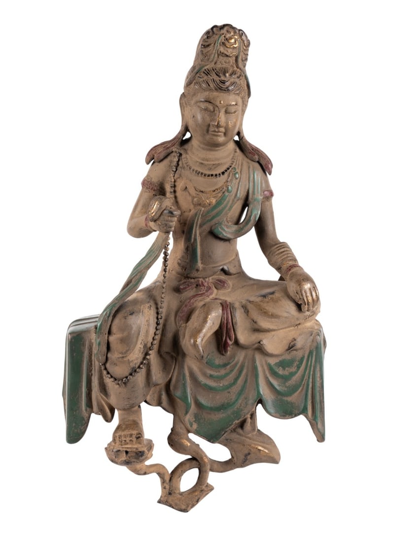 POLYCHROME CAST IRON SEATED BODHISATTVA (1 of 7)