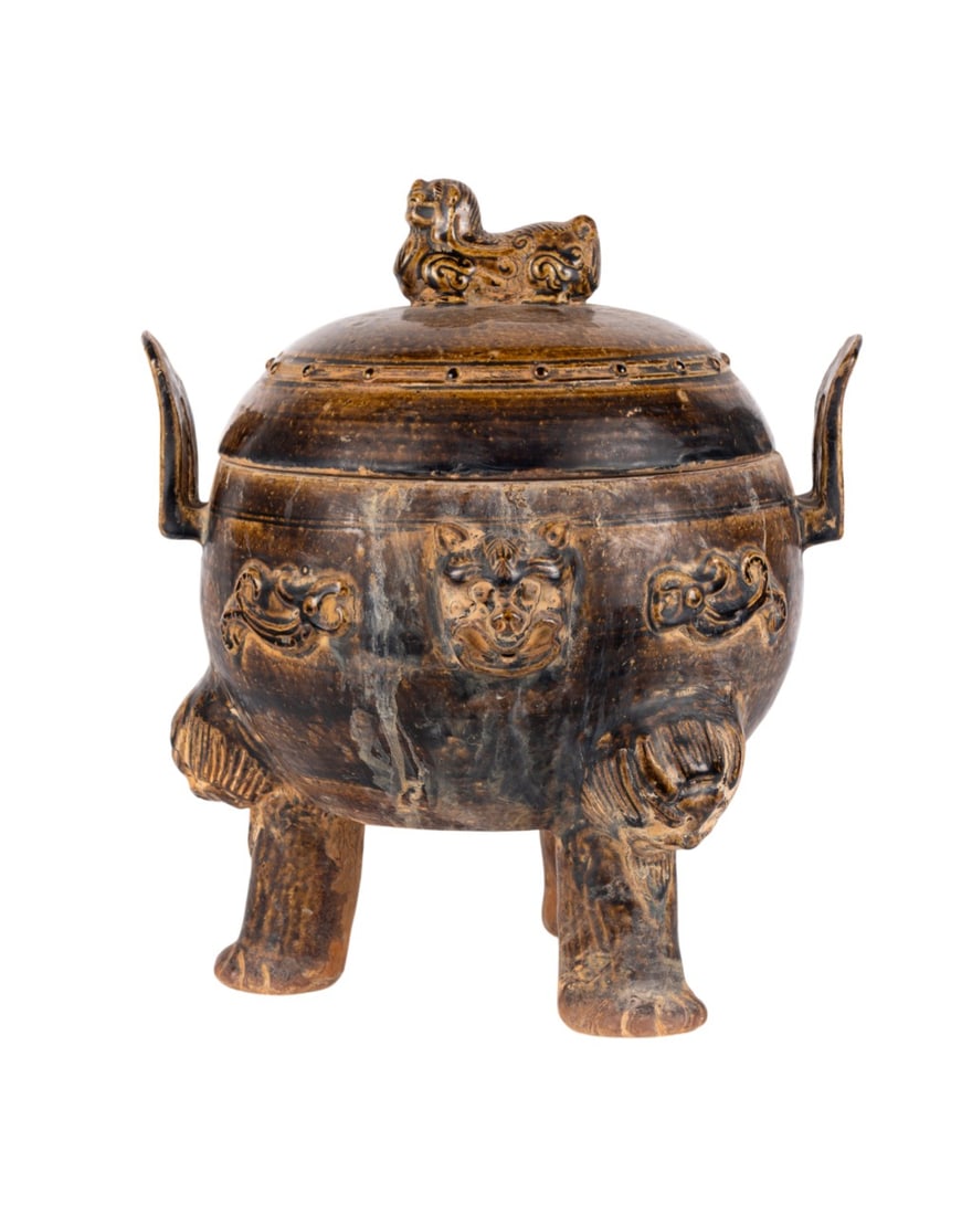 CHINESE BROWN GLAZED TERRACOTTA URN (1 of 8)