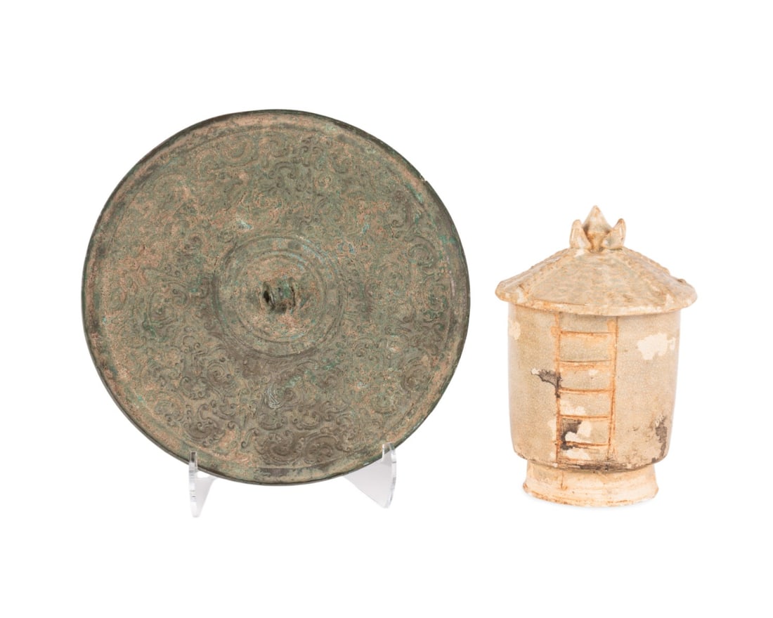 TWO CHINESE PIECES, MIRROR & GRANARY MODEL (1 of 8)